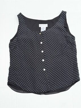 Rena Rowan 100% Silk Black Polka Dot Button-Front Camisole